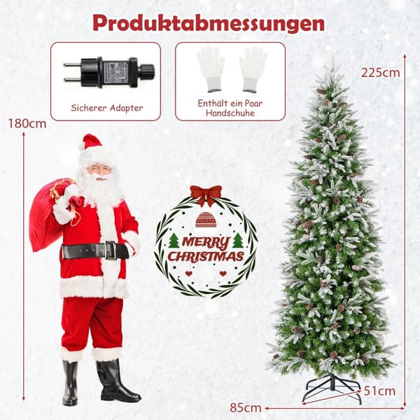 225 cm förbelyst julgran med snöflockade grenar