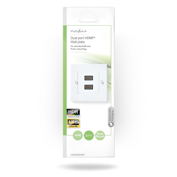 HDMI™ Vægboks | 2x HDMI™ Female | 4K@60Hz | HDMI™ Hun | Sort | 18 Gbps | Guldplateret | Konvolut
