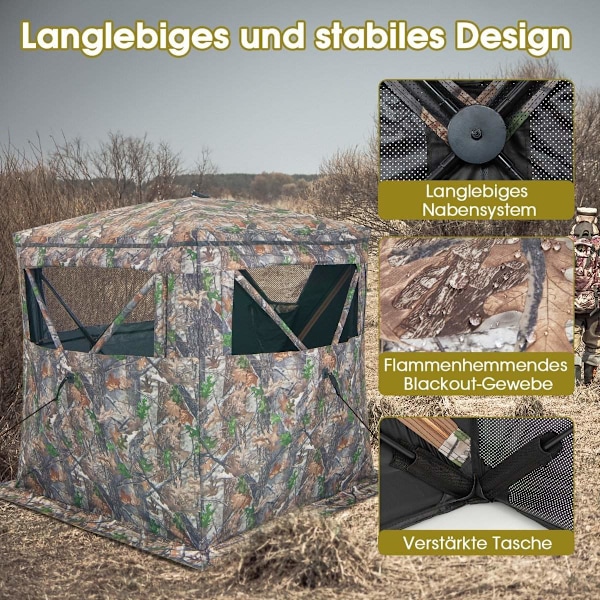 Enkeltsidet gennemsigtigt 270° jagttelt pop-up shelter til 2-3 personer med lydløst skydevindue & bæretaske jagtskjul