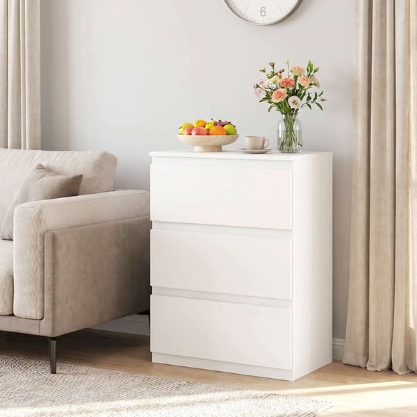 Moderne kommode med 3 skuffer, hvid, 55 x 34 x 75 cm