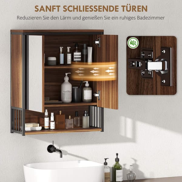 Badrumsspegelskåp, Väggmonterad, Soft-Close, Brun, MDF
