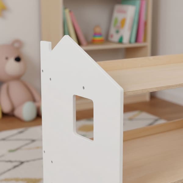 Montessori børnebogreol, husformet hylde, MDF
