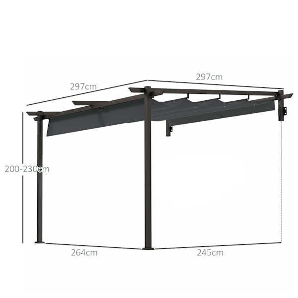 Terrassetag pergola ca 3x3m terrasse overdækning, havepavillon i aluminium, vægbeslag, havepavillon med justerbart tag, solafskærmning til terrasse og