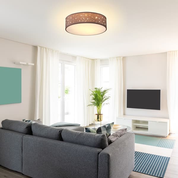 Loftlampe, stofskærm, 38 cm, taupe, E27-fatning