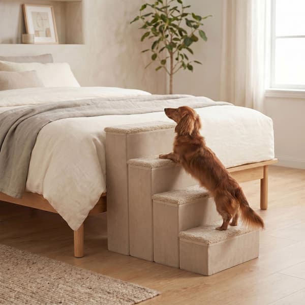 Sammenklappelig hundetrappe med opbevaring, stor, beige