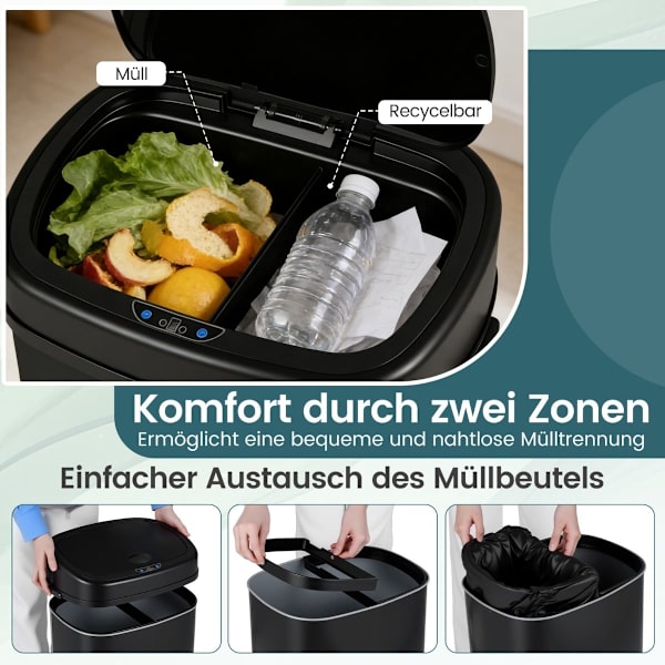 68L automatisk sensor skraldespand – dobbeltzone, sort