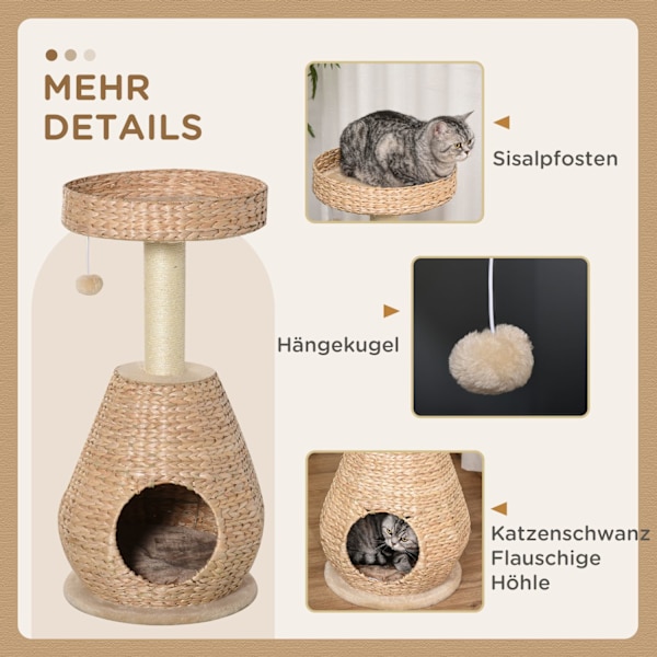 Cat Tree Skrapstolpe Kattungemöbler Med Cat Cave Ball Leksak Sisal Mjuk Plysch Gul Höjd 82,5 Cm