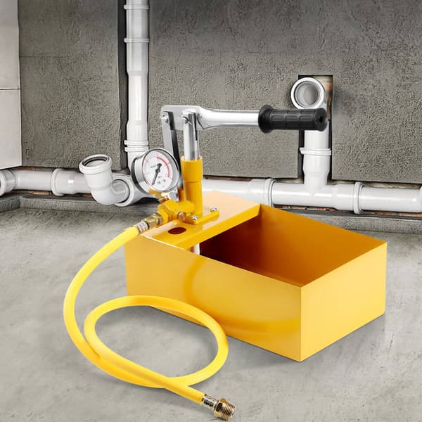 Hydrostatisk testpumpe 25 bar, manometer, 5 liters tank, 1 m slange