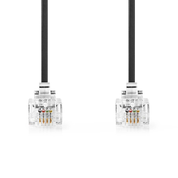 Telekomkabel | RJ11 Hane | RJ11 Hane | 2.00 m | Kabelns utformning: Platt | Plätering: Guldplaterad | Kabeltyp: RJ11 | Svart