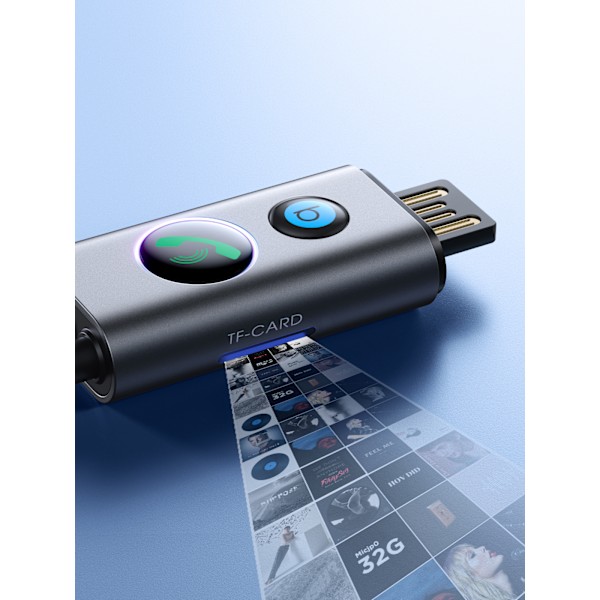 Auton langaton äänilähetinvastaanotin USB AUX TF Card JR-CB7 harmaa