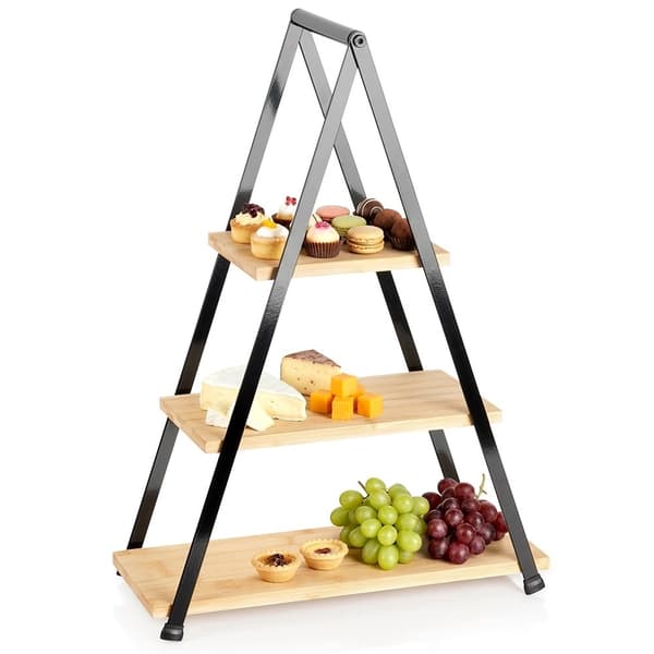 3-kerroksinen bambuinen kakkuteline kahvalla, 53 cm korkea