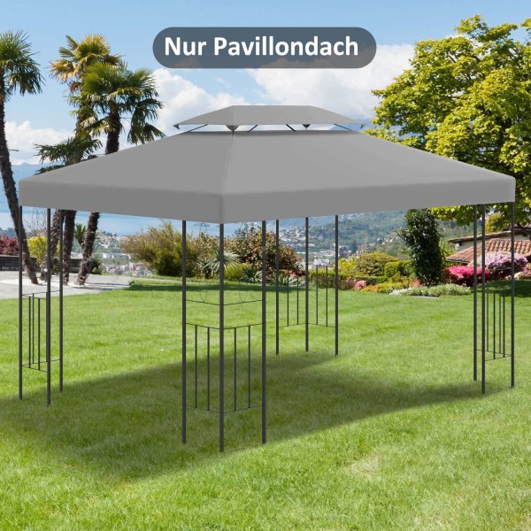 Erstatningstag Lysthustag Til Havepavillon, Polyester, 3X4M, Lysegrå