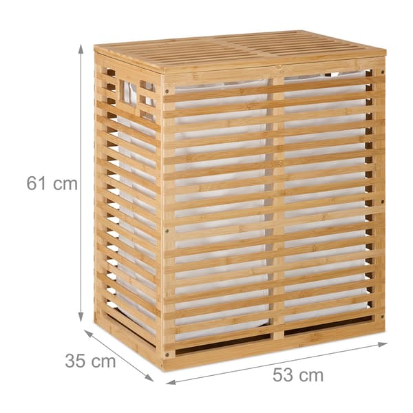 Bambu pyykkikori, jossa 2 säkkiä