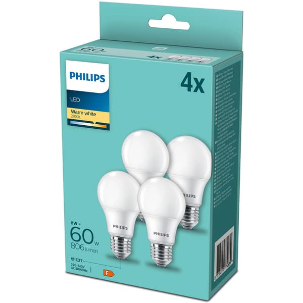 4 kpl LED E27 Normal Frost 60W 806lm