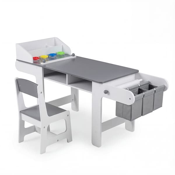 Barnkonstbord och stolsset med pappersrulle, grå