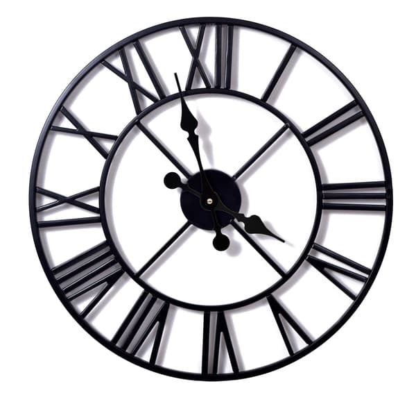 Väggklocka, 50 cm metall, svart, retrodesign