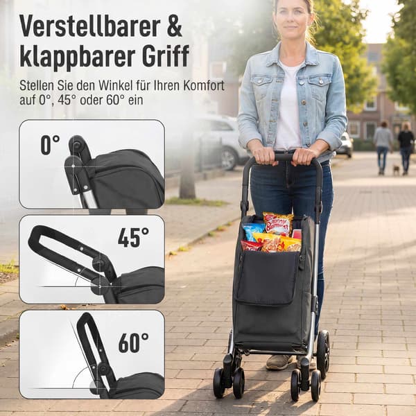 Taittuva ostoskärry kylmälaukulla, 46L, tummanharmaa