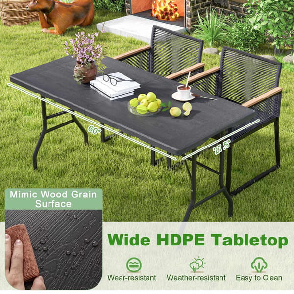 Hopfällbart picknickbord, HDPE träådring, 152x70cm
