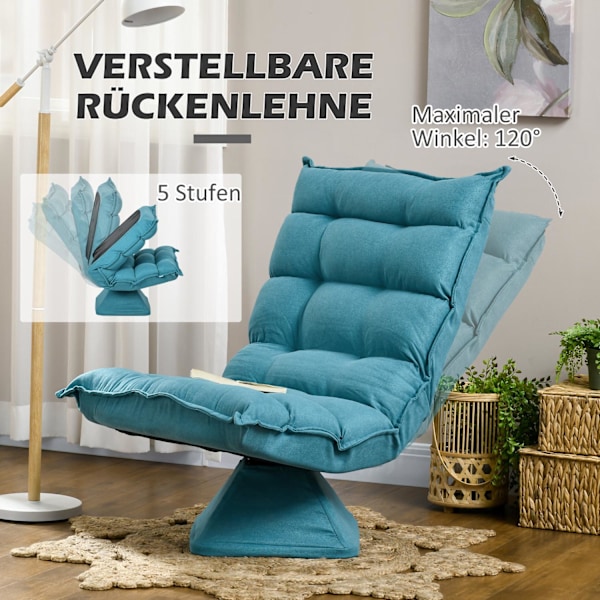Gulvstol Justerbar Gulvsofa Drejelig Meditationsstol Relax Stol Lazy Sofa Dagligstue Kontor Blå