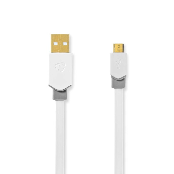 USB-kabel | USB 2.0 | USB-A Han | USB Micro-B han | 480 Mbps | Guldplateret | 1.00 m | Fladt | PVC | Hvid | Window Box