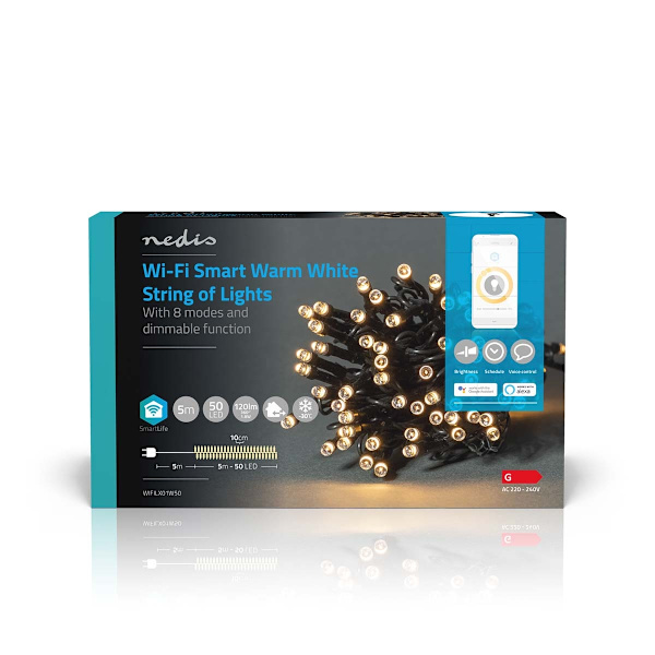 SmartLife jluelys | Snor | Wi-Fi | Varm Hvid | 50 LED's | 5.00 m | Android™ / IOS