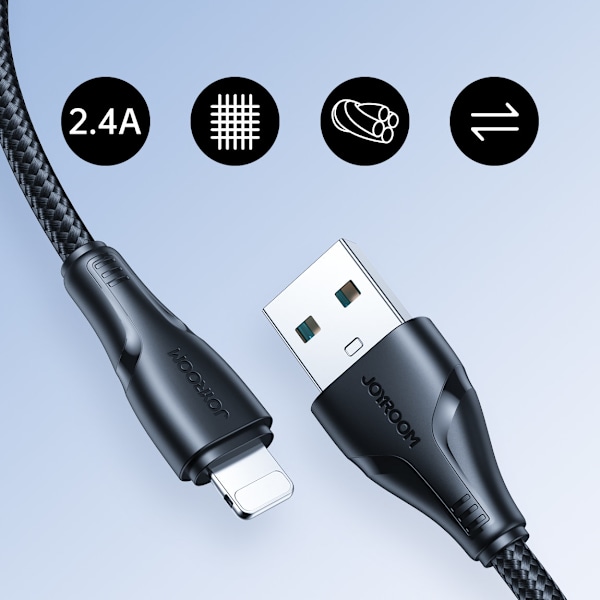 iPhone USB - Lightning kabel 2,4A 0,25m sort