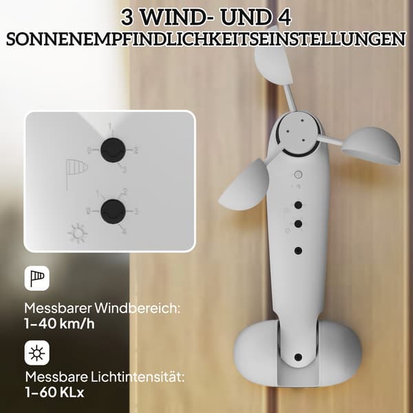 Solsensor Elektrisk vindsensor Väderstation Utomhussensor Vindvakt Solvakt Trådlös sensor för markiser Utomhusskuggning Fällbara armmarkiser