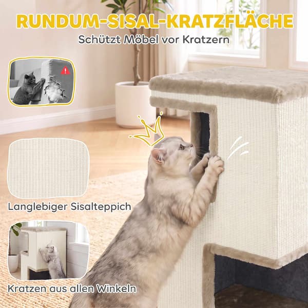3-lags kattetårn med sisal kradseflader, beige