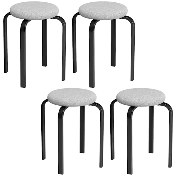 Stapelbara runda pallar set om 4, vadderade, grå