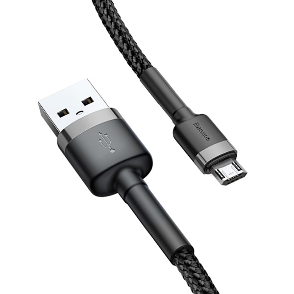 Kestävä joustava kaapeli USB microUSB QC3.0 2.4A 0.5M musta ja harmaa