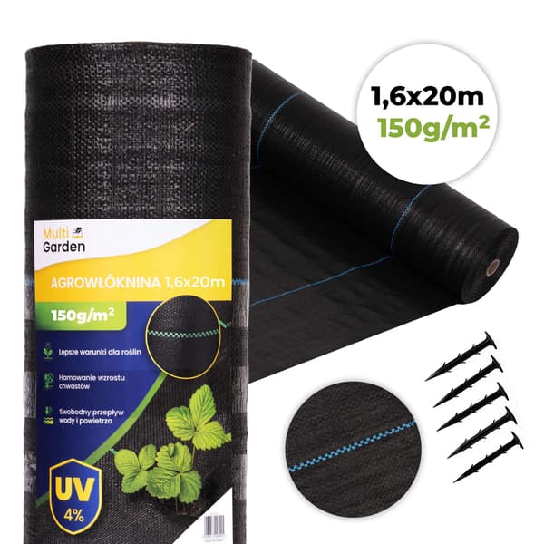 Ukrudtsmåtte, sort UV-resistent, 1,6×20 m, 150 g/m²