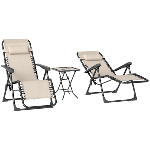 Trädgårdsstolset 3 st. Hopfällbar solstol med tebord, 2 stolar, kuddar, utesäng, väderbeständig, avkopplingsstol, solstol av metall, strandstol för tr