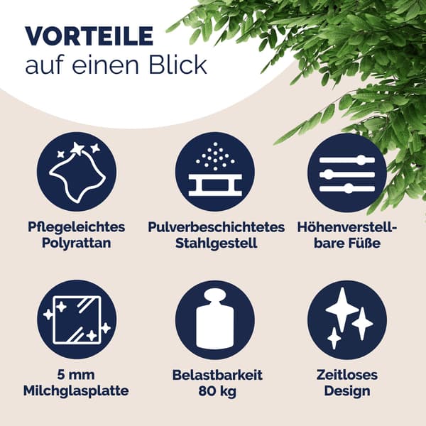 Rattan bistrobord, sort, 60 cm, glasplade, UV-bestandig