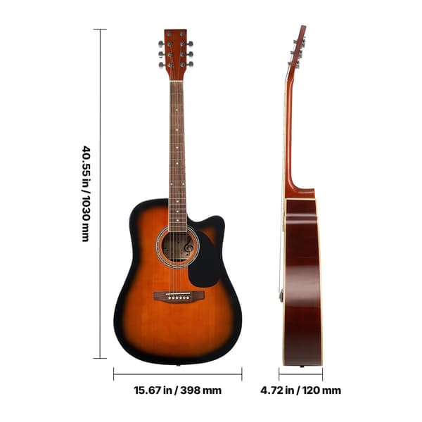 41-tums Cutaway akustisk gitarrpaket, gigbag, Sunburst