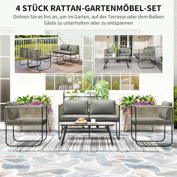 Havemøbelsæt af polyrattan loungesæt med sofalænestol bordhynder vejrbestandig siddegruppe til 4 personer altanmøbelsæt havelounge havemøbler til have