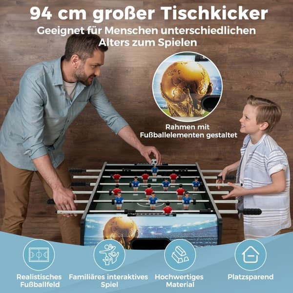 Mini bordfodboldbord med 14 spillere, 2 bolde, målmand