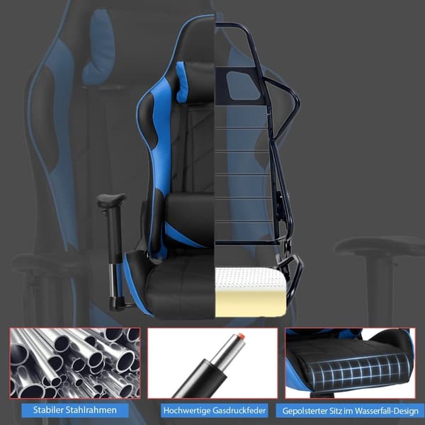 Gamingstol, racingstil, justerbar lutning, blå