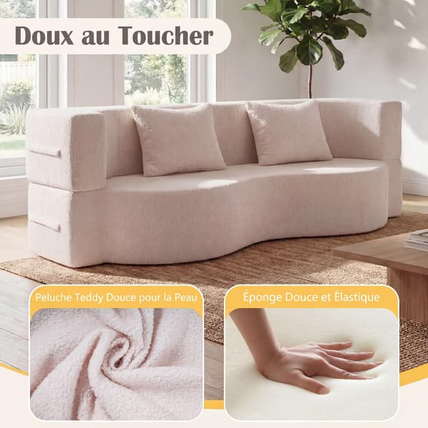 Sammenklappelig sovesofa 192,5 cm, teddyfleece, 2 hynder