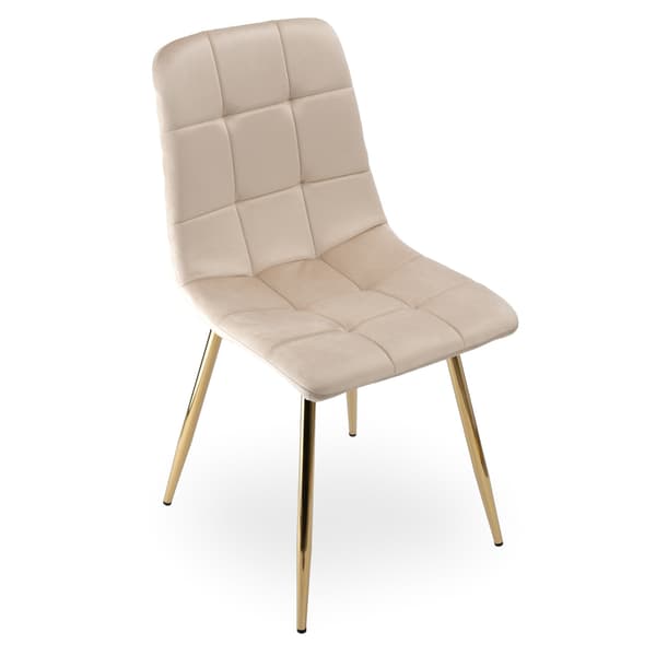 Fløjlsspisestol, beige med guldben