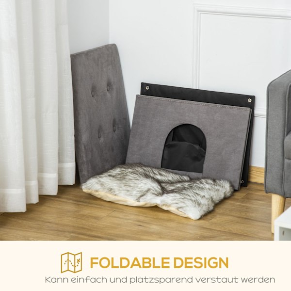 2-In-1 Cat Cave -Jalkaistuin Pehmusteella Puiset Jalat Cat House