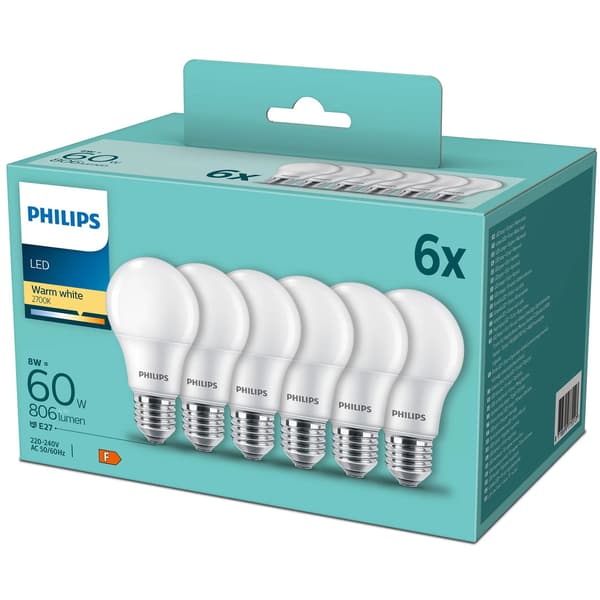 6 kpl LED E27 Normal Frost 60W 806lm
