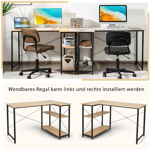 L-formet skrivebord hjørne computerbord med opbevaringsrum kontorbord 120 x 88 x 74,5 cm natur