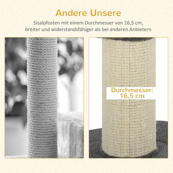 Kradsestolpe til katte, bæreevne 30 kg, kradsestolpe med platform, stald, sisal, grå
