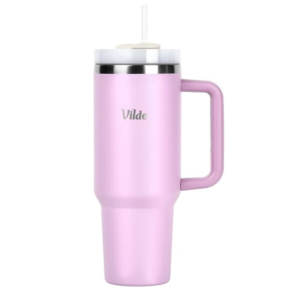 Pink rejsekrus i rustfrit stål med hank, 1,2 l