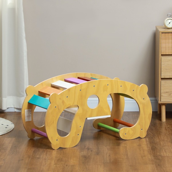 2 i 1 klätterställning med gungstol, klätterbåge för att gunga och klättra, klätterleksak i trä, för barn 1,5-4 år, inomhus, flerfärgad