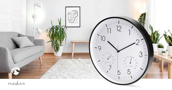 Tyst väggklocka, 300 mm, termometer och hygrometer