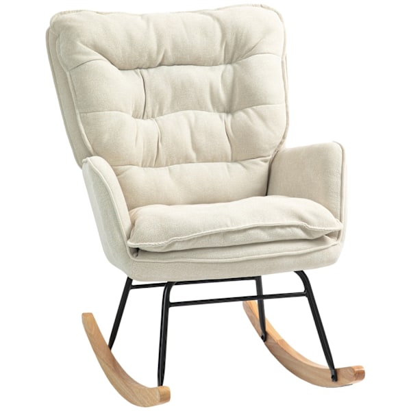 Gyngestol, lænestol, ammestol med chenille-look, gyngestol op til 120 kg bæreevne til soveværelse, stue, beige