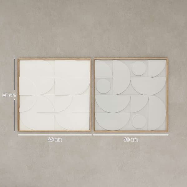 3D Geometrisk Väggkonst Set, 2 Delar, 80x80 cm, Vit