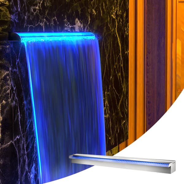 Vattenfallsfontän i rostfritt stål för pool, 91 cm, LED
