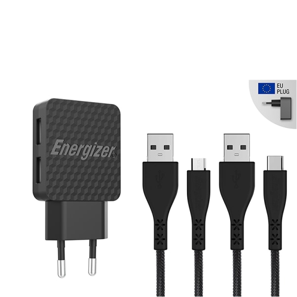 Energizer HardCase - 2x USB-A 12W verkkolaturi + USB-C & Micro U